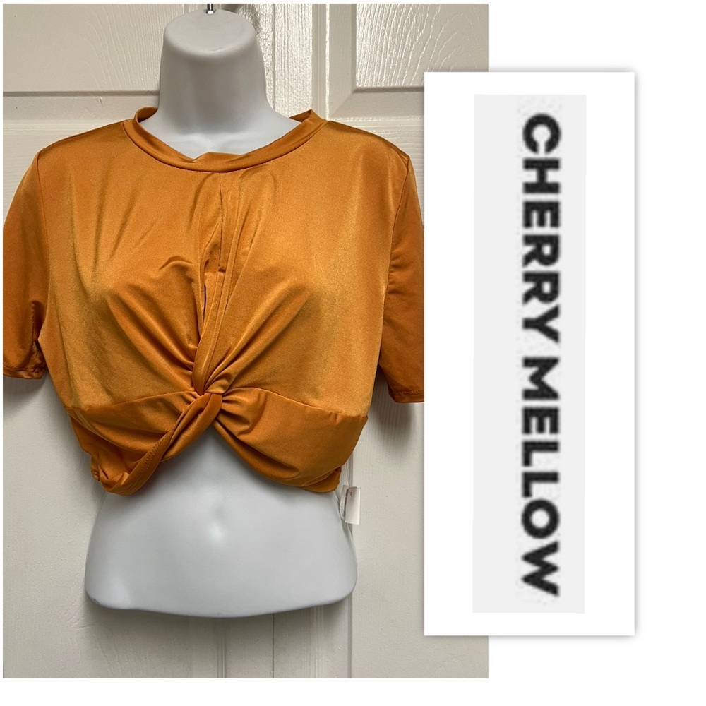 Cherry Mellow Mustard Knot Front Crop Top